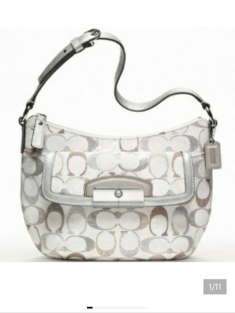 🤍 Coach Kristin Blue Grey White Embellished Sequin Signature Mini Hobo Bag
